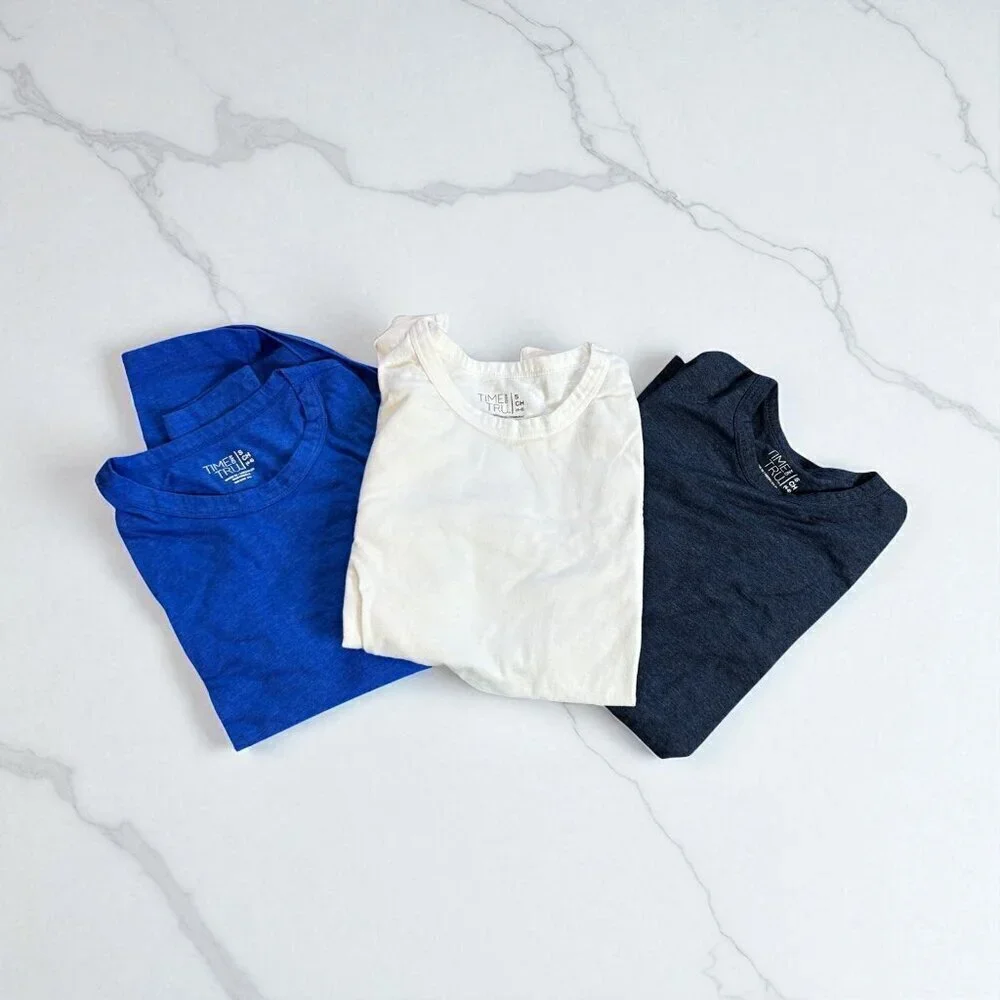Time and Tru Women's Long Sleeve T shirt Lot of 3 Navy White Blue  Size Small